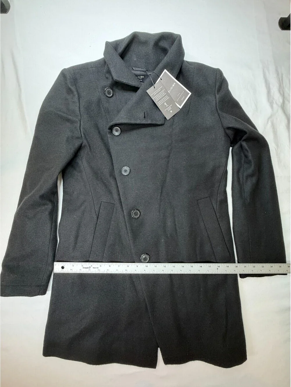 Religion Men's Pea Coat Single Breasted Solid Pocket Lined Long Size M Black NWT